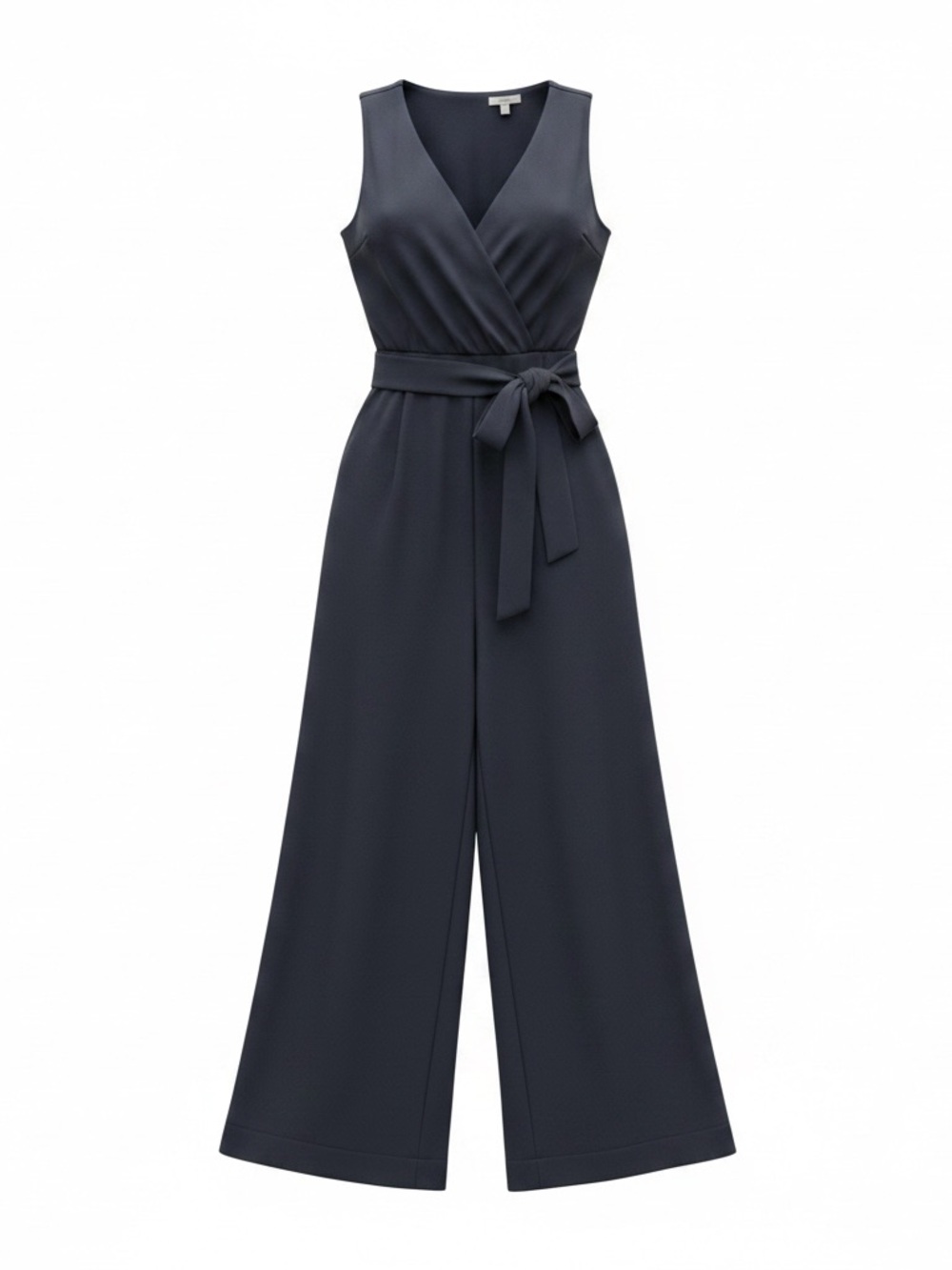 Sleeveless Navy Wrap Jumpsuit with Tie Belt
